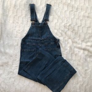 Denim overalls with flaire leg